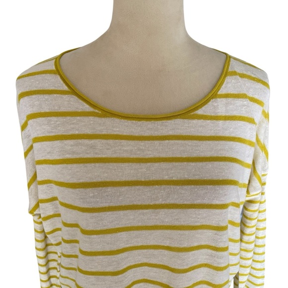 Vince Yellow Striped Linen Knit Boatneck Lightweight Sweater Top Women Size M - Picture 6 of 8